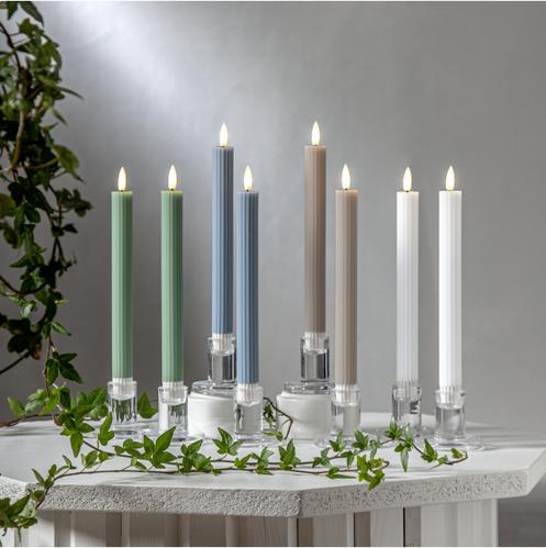 Batterilys - Hvit - Kronelys/Antikklys - Flamme Stripe - 2 stk - 25 cm - Timer - www.frokenfraken.se