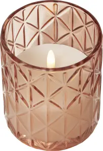 Batterilys - Blokklys med Glasslykt - Rosa - Flamme - Ø 10 x 12,5 cm - Timer - www.frokenfraken.se
