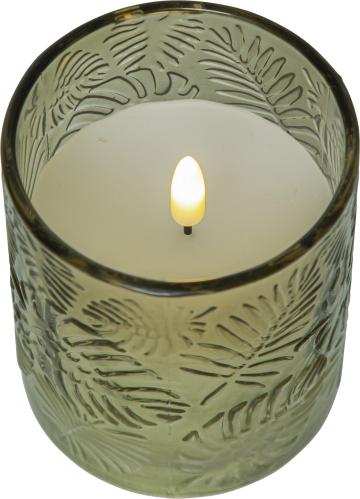 Batterilys - Blokklys med Glasslykt - Grønn - Flamme - Ø 8,5 x 10 cm - Timer - www.frokenfraken.se