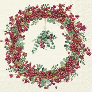 Servietter - Berry Wreath Cream - 20 st/33 x 33 cm - www.frokenfraken.se