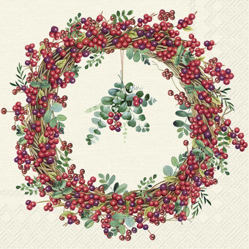 Servietter - Berry Wreath Cream - 20 st/33 x 33 cm - www.frokenfraken.se
