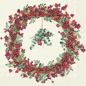 Servietter - Berry Wreath Cream - 20 st/33 x 33 cm - www.frokenfraken.se