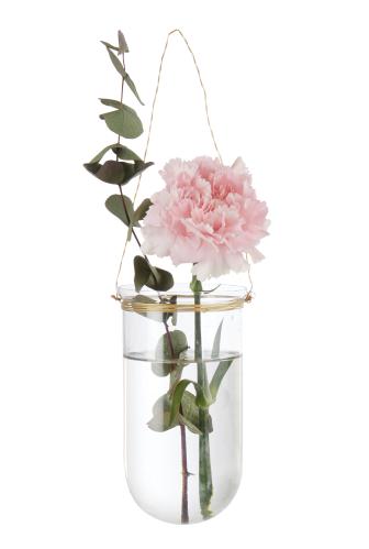 Lysestake/Hengende Vase - Hengende glass med messingtråd - Ø8 x 15 cm - www.frokenfraken.se