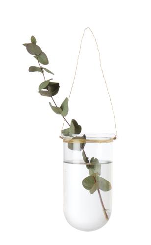 Lysestake/Hengende Vase - Hengende glass med messingtråd - Ø8 x 15 cm - www.frokenfraken.se