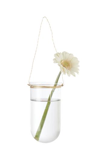 Lysestake/Hengende Vase - Hengende glass med messingtråd - Ø8 x 15 cm - www.frokenfraken.se