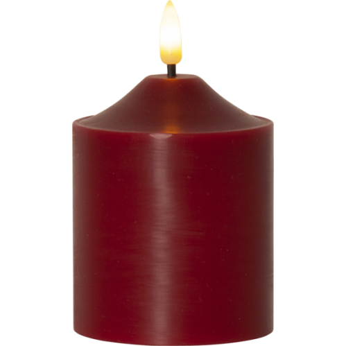 Batterilys - Rød - LED Blokklys - Flamme - Ø7,5 x 12 cm - Timer - www.frokenfraken.se