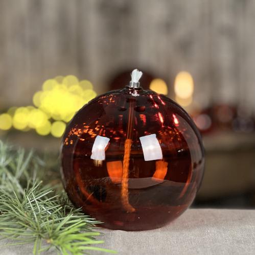 Oljelampe XL - Glass - Rund Ball - Mørk rav - Ø13 cm - www.frokenfraken.se
