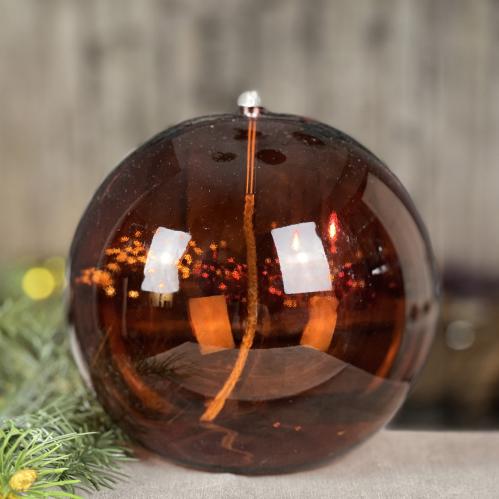 Oljelampa 3XL - Glas - Rund Boll - Mörk Bärnsten - Ø20 cm - www.frokenfraken.se