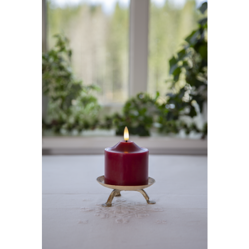 Batterilys - Rød - LED Blokklys - Flamme - Ø7,5 x 9,5 cm - Timer - www.frokenfraken.se