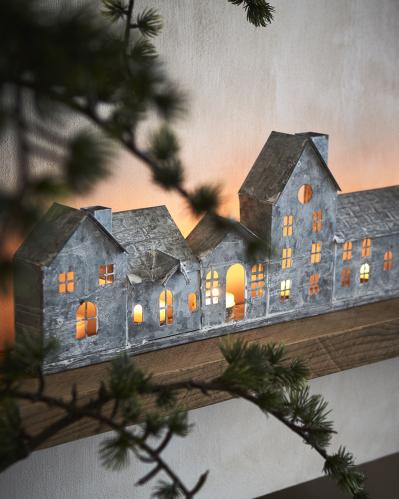 Lyslykt - Hus - Grå/Hvit - 37 cm - www.frokenfraken.se