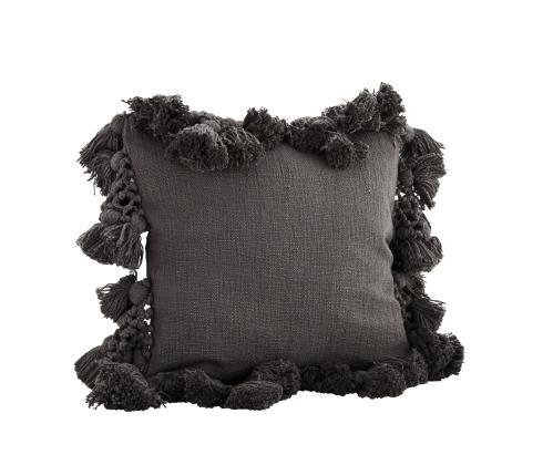 Kuddfodral Med Tofsar - Mørkgrå - 45 x 45 cm - www.frokenfraken.se