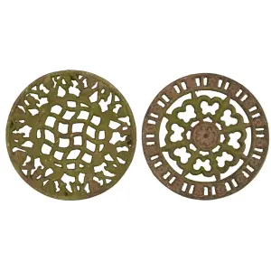 Gryteunderlag - Brun med mosgrønn finish - 17 cm - www.frokenfraken.se