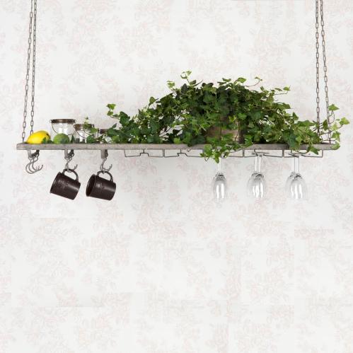 Hengende kjøkkenshylle med plass til vinglass - 120 x 25 cm - www.frokenfraken.se