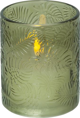 Batterilys - Blokklys med Glasslykt - Grønn - Flamme - Ø 10 x 12,5 cm - Timer - www.frokenfraken.se