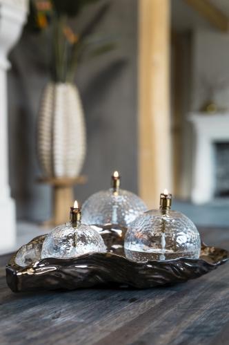 Oljelampe - Hamret Glass - Rund Kule - Messing - Ø13 cm - www.frokenfraken.se