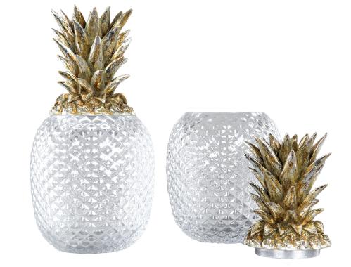 Ananas i glass med lokk - Champagnefarge - Boks eller vase - 30 cm - www.frokenfraken.se