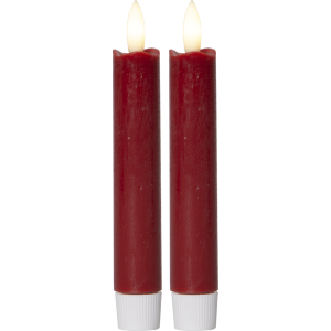 Batterilys - Rød - Kronelys/Antikklys - Flamme - 2 stk - 15 cm - Timer - www.frokenfraken.se