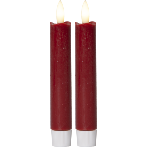 Batterilys - Rød - Kronelys/Antikklys - Flamme - 2 stk - 15 cm - Timer - www.frokenfraken.se
