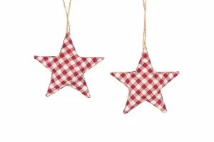 Heng – Stoffstjerne – Rutete – 6-pakning – 7 cm - www.frokenfraken.se