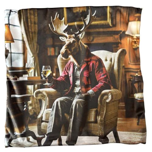 Putetrekk – Elg i rutete jakke – 50 x 50 cm - www.frokenfraken.se