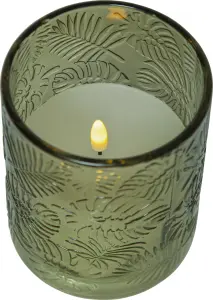 Batterilys - Blokklys med Glasslykt - Grønn - Flamme - Ø 10 x 12,5 cm - Timer - www.frokenfraken.se