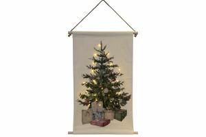 Veggdekorasjon - Juletre med gaver - Med belysning - 50 x 75 cm - www.frokenfraken.se