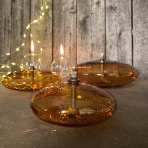 Oljelampe XL - Glass - Rund Platt Ellips - Lys Rav - Ø18 cm - www.frokenfraken.se