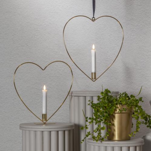 Stående lyssirkel - Hjerte - Messing - Batteridrevet flamme lys - Ø28 cm - www.frokenfraken.se