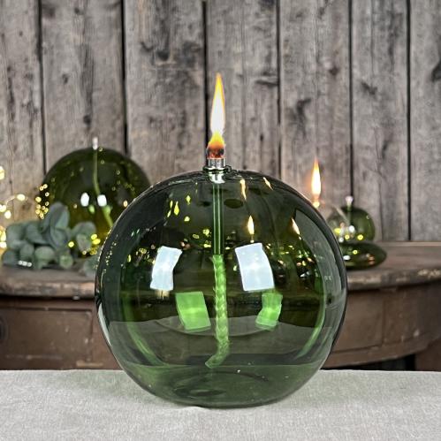 Oljelampe XL - Glass - Rund Boll - Grønn - Ø13 cm - www.frokenfraken.se