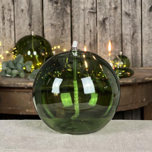 Oljelampe XL - Glass - Rund Boll - Grønn - Ø13 cm - www.frokenfraken.se