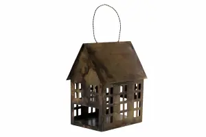 Lyslykt - Hus i metall - Antikk Brun - 9 x 12 x 17 cm - www.frokenfraken.se
