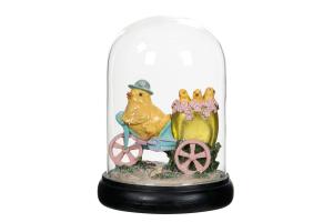 Påskepynt - Glasskuppel med Kyllingfamilie - 13 x 18 cm - www.frokenfraken.se