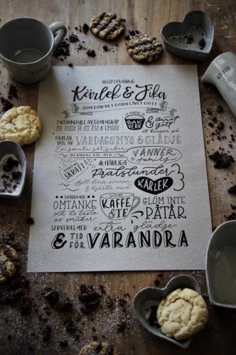 Plakat - Kärlek & Fika - Oppskrift - 30 x 40 cm - www.frokenfraken.se
