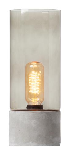 SLUT_Bordlampe - Glass Sylinderformet - Røykgrå med betongfot - 31 cm - www.frokenfraken.se