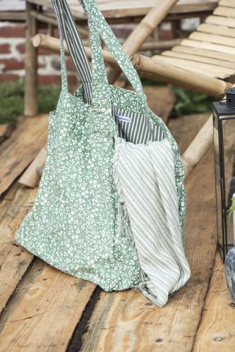 Pläd creme/grønn Stripet - 160 x 130 CM - www.frokenfraken.se