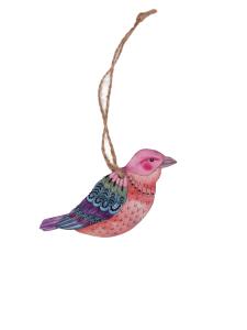 Henge - Fugl - Rosa - Tre - 7 cm - www.frokenfraken.se