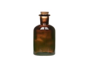 Glasflaske mørkebrun med kork - Vase eller Lysestake - 10,3 cm - www.frokenfraken.se