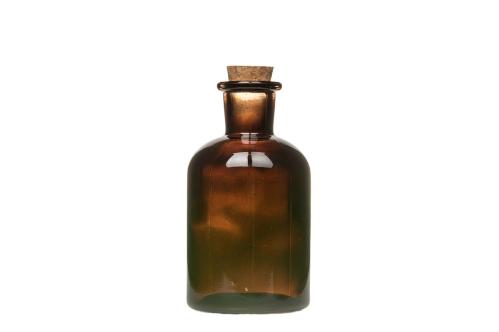 Glasflaske mørkebrun med kork - Vase eller Lysestake - 10,3 cm - www.frokenfraken.se