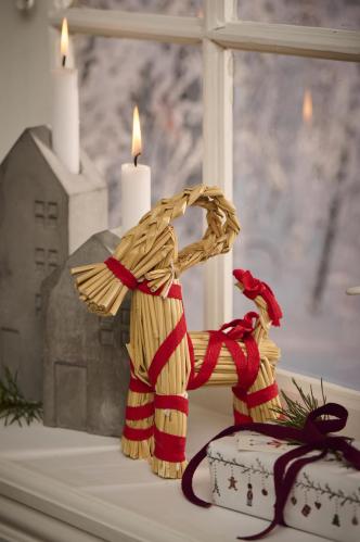 Julbukk - Halm bukk med røde bånd - 21 cm - www.frokenfraken.se
