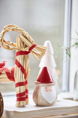 Julbukk - Halm bukk med røde bånd - 21 cm - www.frokenfraken.se
