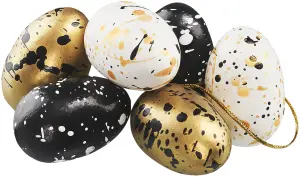 Egg 6 stk - Svart, Gull & Hvit - 6 cm - www.frokenfraken.se