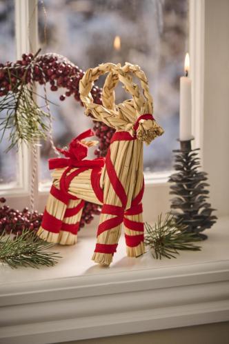 Julbuk - Halmfår med røde bånd - 30 cm - www.frokenfraken.se