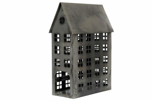 Lyslykt - Hus i metall - Grå - 30 x 14 x 45 cm - www.frokenfraken.se