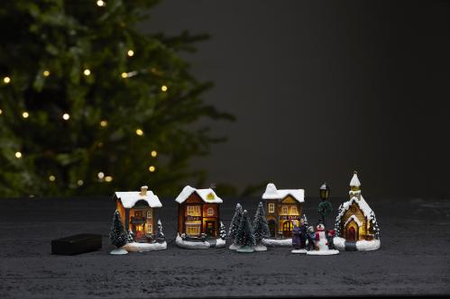 Lyslenke - Liten landsby - Flerfargede hus - 10 cm - www.frokenfraken.se