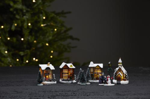 Lyslenke - Liten landsby - Flerfargede hus - 10 cm - www.frokenfraken.se
