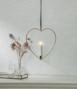 Hengende lyssirkel - Hjerte - Messing - Batteridrevet flamme-lys - Ø28 cm - www.frokenfraken.se