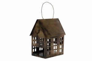 Lyslykt - Hus i metall - Antikk Brun - 9 x 12 x 17 cm - www.frokenfraken.se