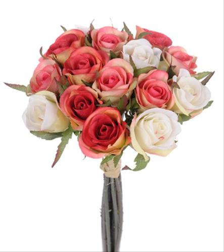 XXX_SLUT_Bukett - Rosa & Hvite Roser - Silkeblomster - 27 cm - www.frokenfraken.se