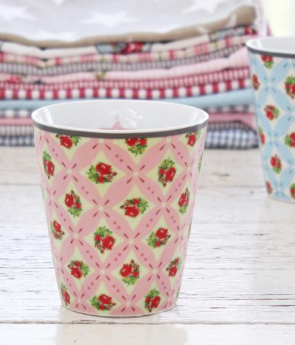 Kopp - Rosa - Blomstrete & Rutete - www.frokenfraken.se