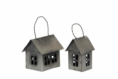 Lyslykt - Hus i metall - Grå - 2-pakning - www.frokenfraken.se
